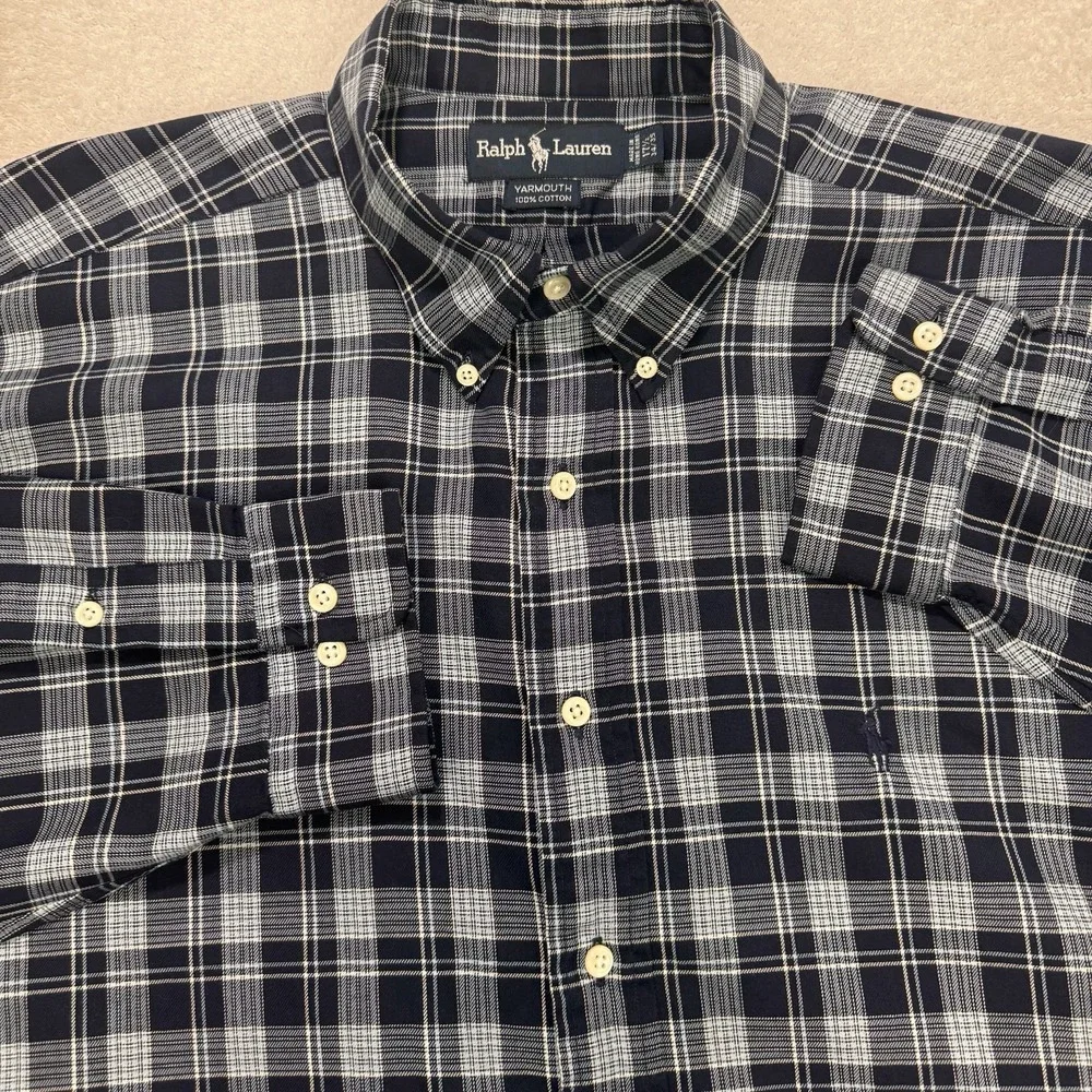 Polo Ralph Lauren‎ Yarmouth Shirt 17.5 34/35 Black Blue Glen Plaid LS